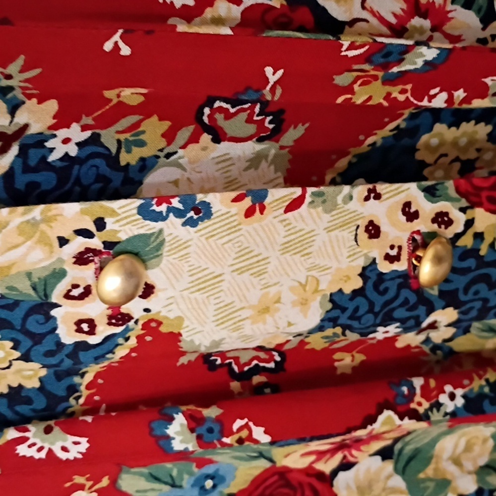 Vintage Leslie Fay Red and Cream Floral Long Sleeve Dress 6